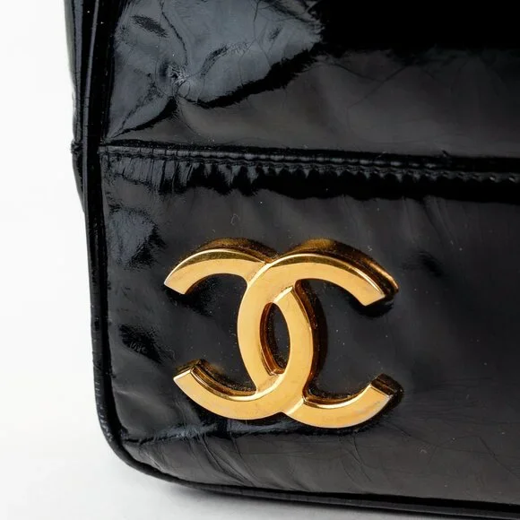 Chanel Vintage Black Patent Gold Plated CCs Shoulder bag - Picture 9 of 15